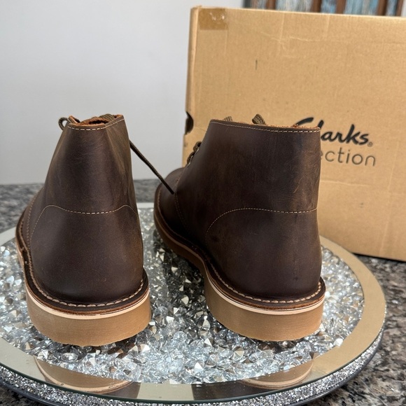 Clarks Men’s Dark Brown leather Chukka Boots with Tan Sole NEW 12W main image 6
